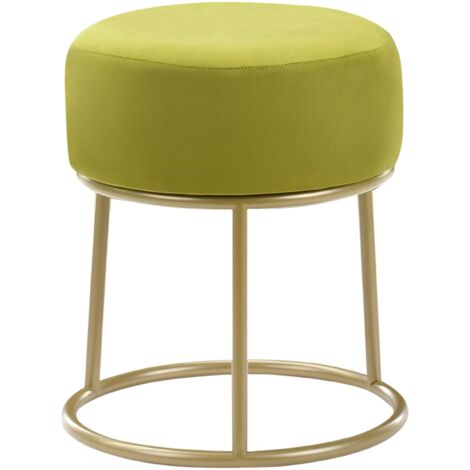 Round Velvet Footstool Metal Gold Base Pouffe Glam Lime Green Delco