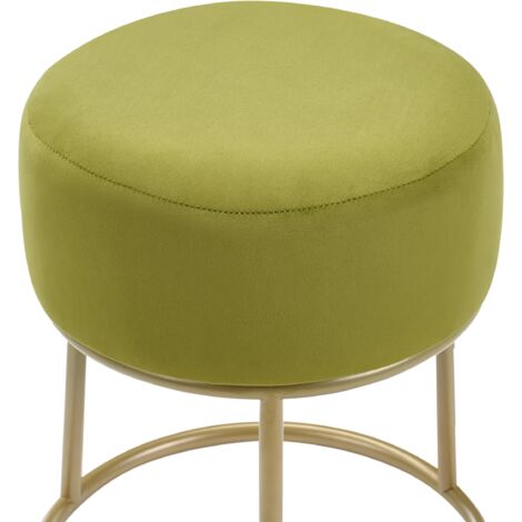 Round Velvet Footstool Metal Gold Base Pouffe Glam Lime Green Delco