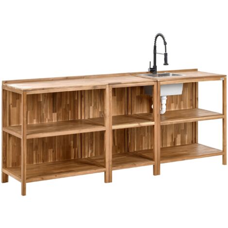 3 Piece Outdoor Kitchen Set with Sink VENOSA Acacia Wood Brown/ Black