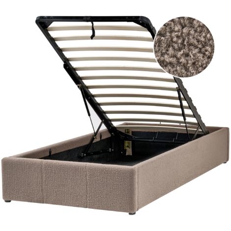 Ottoman Bed without Headboard Boucle DINAN 90 x 200 cm (EU Single) Taupe