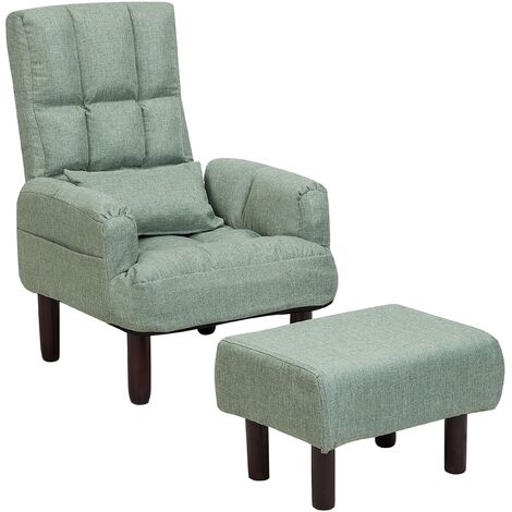 Reclining Fabric Armchair and Ottoman Set Light Green Upholstery Wooden Legs Oland - Green