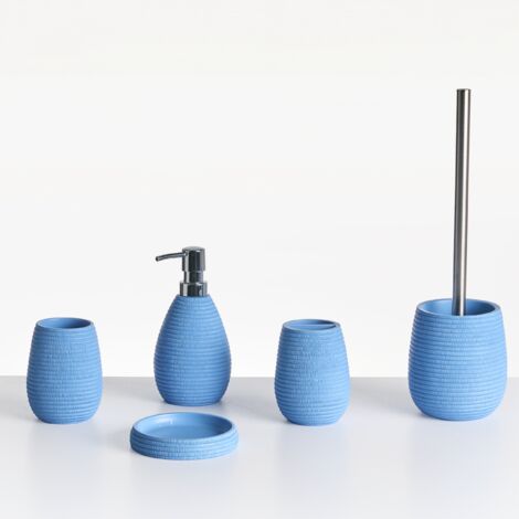 Bathroom Accessories Set Soap Dish Soap Dispenser Toilet Brush Tumbler Toothbrush Holder Blue Quilca