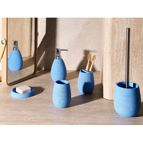Bathroom Accessories Set Soap Dish Soap Dispenser Toilet Brush Tumbler Toothbrush Holder Blue Quilca