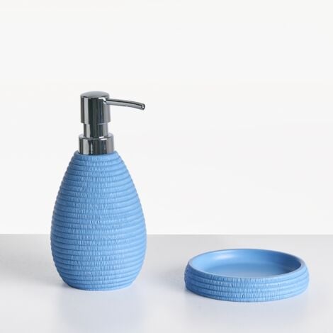 Bathroom Accessories Set Soap Dish Soap Dispenser Toilet Brush Tumbler Toothbrush Holder Blue Quilca