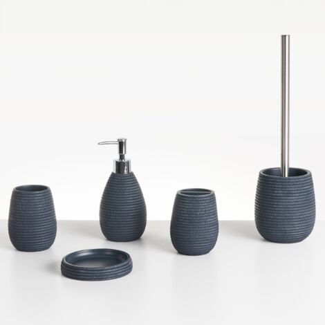 Bathroom Accessories Set Soap Dish Soap Dispenser Toilet Brush Tumbler Toothbrush Holder Dark Blue Quilca
