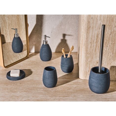 Bathroom Accessories Set Soap Dish Soap Dispenser Toilet Brush Tumbler Toothbrush Holder Dark Blue Quilca