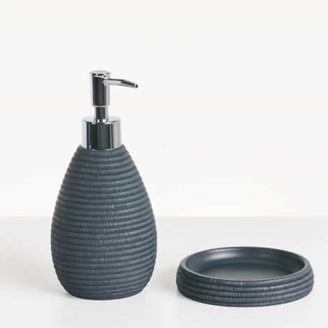 Bathroom Accessories Set Soap Dish Soap Dispenser Toilet Brush Tumbler Toothbrush Holder Dark Blue Quilca
