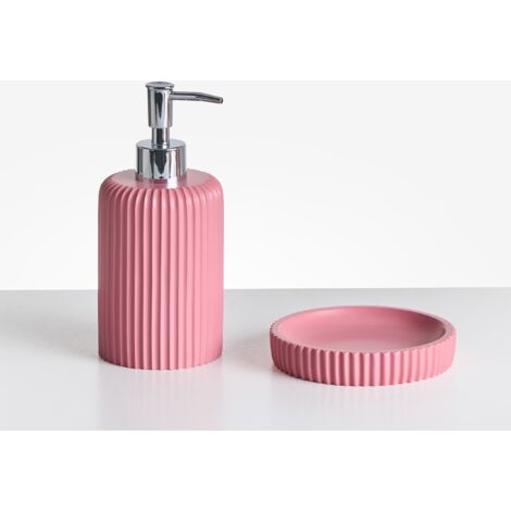 5-Pieces Bathroom Accessories Set Soap Dish Soap Dispenser Toilet Brush Tumbler Toohtbrush Holder Pink Camana
