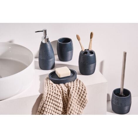 5 Pcs Bathroom Accessories Set Soap Dish Dispenser Toilet Brush Tumbler Toohtbrush Holder Dark Blue Yarapa