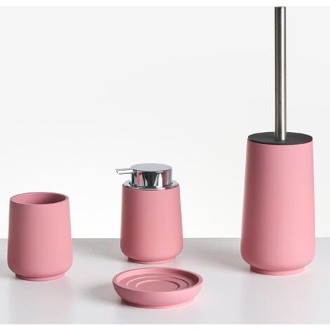 4-Pieces Bathroom Accessories Set Soap Dish Soap Dispenser Toilet Brush Tumbler Pink Suches