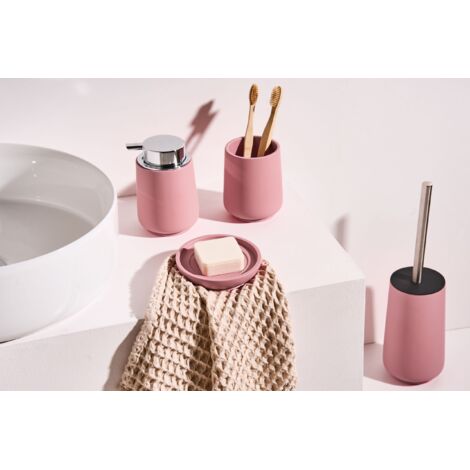 4-Pieces Bathroom Accessories Set Soap Dish Soap Dispenser Toilet Brush Tumbler Pink Suches