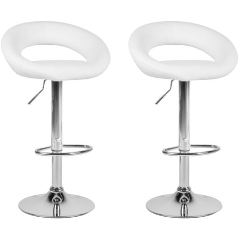 Set of 2 Modern Swivel Height Adjustable Bar Stools Faux Leather White Peoria - White