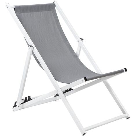 Modern Outdoor Garden Lounger Folding Chair Grey Sling Seat White Frame Locri - Grey