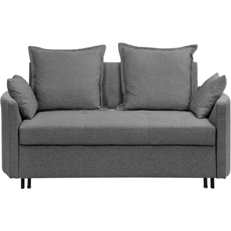 Modern Grey 2 Seater Sofa Bed Sleeping Function Profiled Armrests Hovin