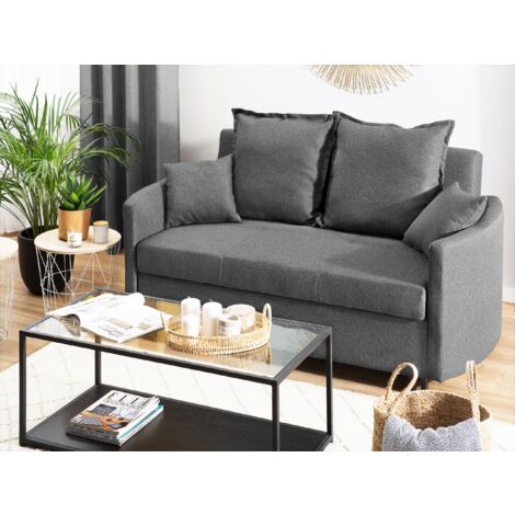 Modern Grey 2 Seater Sofa Bed Sleeping Function Profiled Armrests Hovin