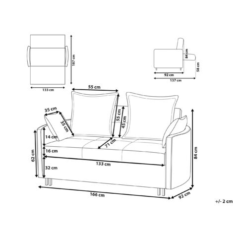 Modern Grey 2 Seater Sofa Bed Sleeping Function Profiled Armrests Hovin