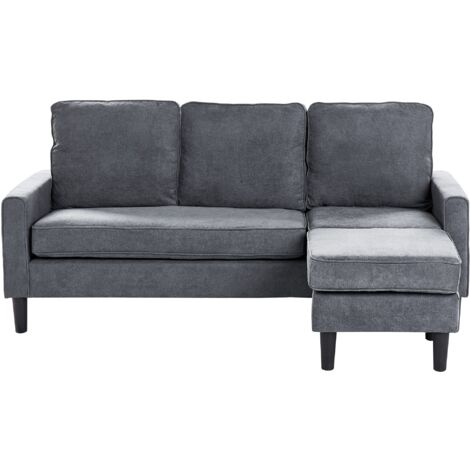 Mid-Century Transitional 3 Seater Dark Grey Fabric Sofa with Ottoman Avesta