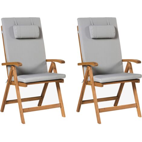 Set of 2 Garden Chairs with Cushions JAVA PREMIUM Acacia Wood Light Grey (1/5)