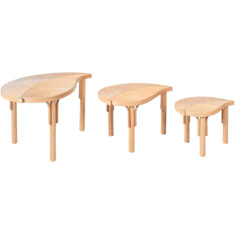 Set of 3 Coffee Tables PARALIA Rattan Natural (1/5)
