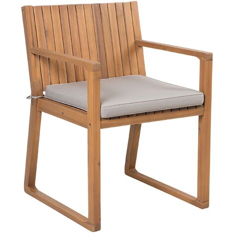 Modern Rustic Outdoor Garden Acacia Wood Dining Chair with Taupe Cushion Sassari - Grey
