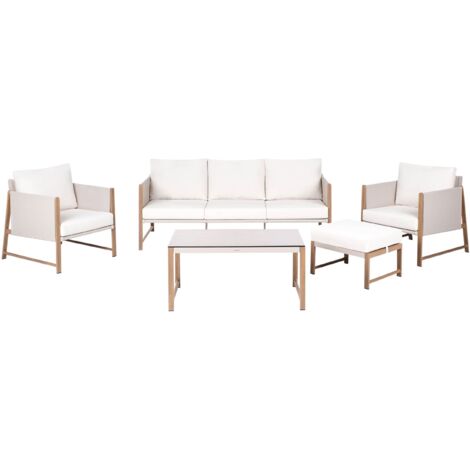 Garden Lounge Set with Table and Ottoman 5 Seater NOLA Metal Light Beige (1/5)