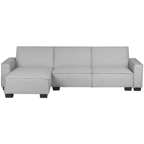 Right Hand Fabric Corner Sofa Light Grey Polyester Sleeping Function Romedal - Grey