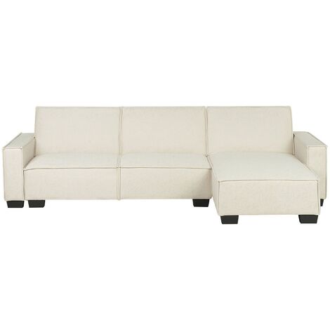Left Hand Fabric Corner Sectional Sofa Beige Polyester Sleeping Function Romedal - Beige
