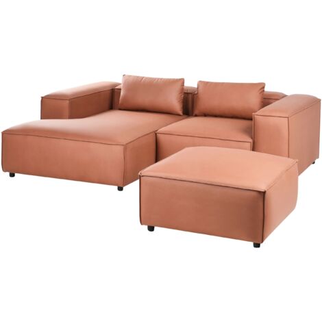 Modular Corner Sofa 3 Seater BRANDE Faux Leather Golden Brown Right Hand