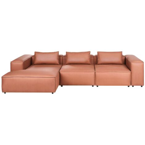 Modular Corner Sofa 4 Seater BRANDE Faux Leather Golden Brown Right Hand
