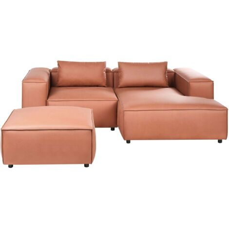 Modular Corner Sofa 3 Seater BRANDE Faux Leather Golden Brown Left Hand