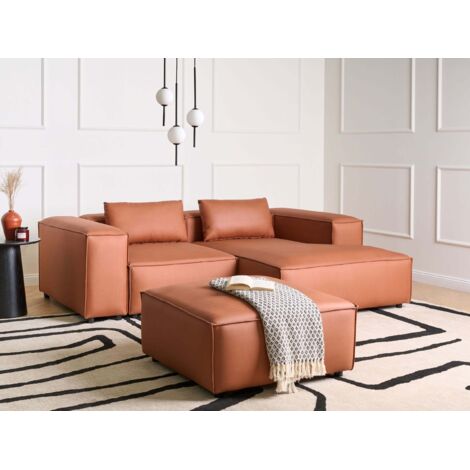 Modular Corner Sofa 3 Seater BRANDE Faux Leather Golden Brown Left Hand