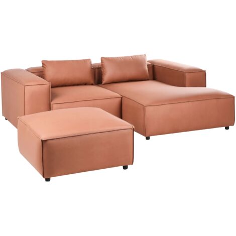 Modular Corner Sofa 3 Seater BRANDE Faux Leather Golden Brown Left Hand
