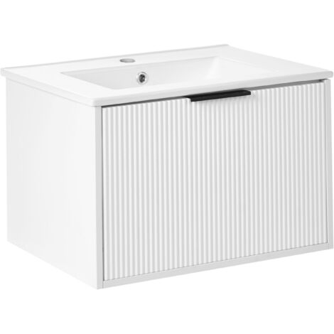 Wall Mounted Vanity Unit with Basin with Black Handle TILCARA 60 cm White (1/5)