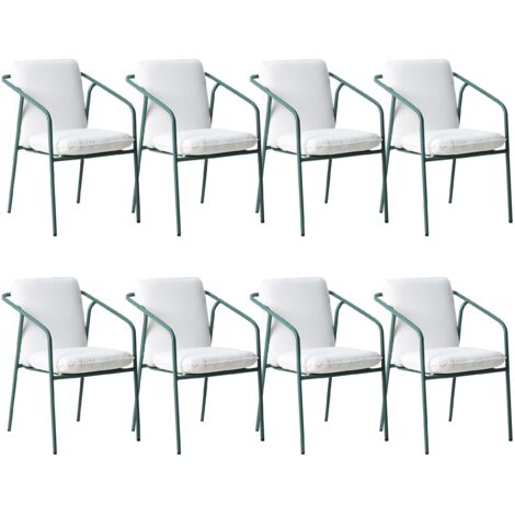 Set of 8 Garden Chairs with Cushions ASCIANO Metal Green (1/5)