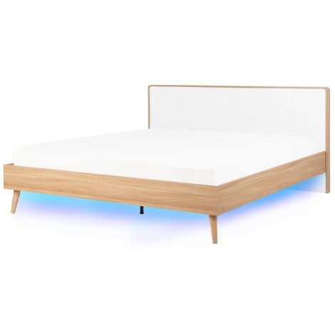 Scandinavian EU Super King Size Bed Frame 6ft LED White Light Wood Serris