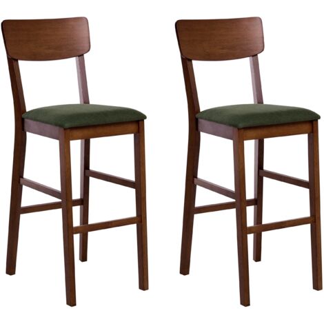 Set of 2 Bar Chairs AMBLER Wood Dark Brown/ Green (1/5)