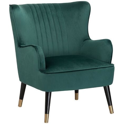Glam Velvet Wingback Chair Channel Black Legs with Gold Emerald Green Varberg - Green