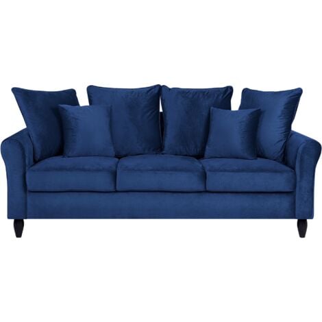 Modern 3 Seater Velvet Sofa Navy Blue Loose Back Solid Wood Legs Bornholm - Blue