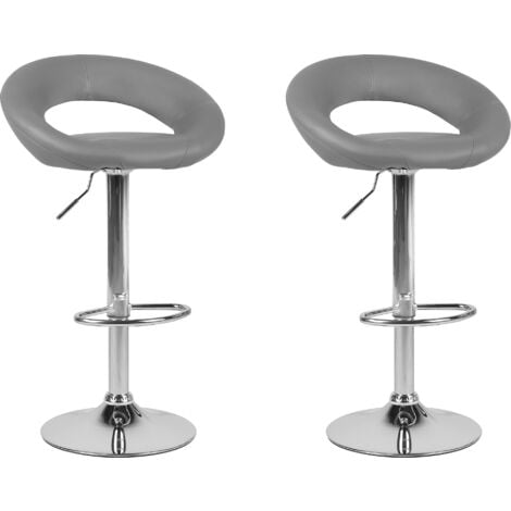 Set of 2 Modern Swivel Height Adjustable Bar Stools Faux Leather Grey Peoria