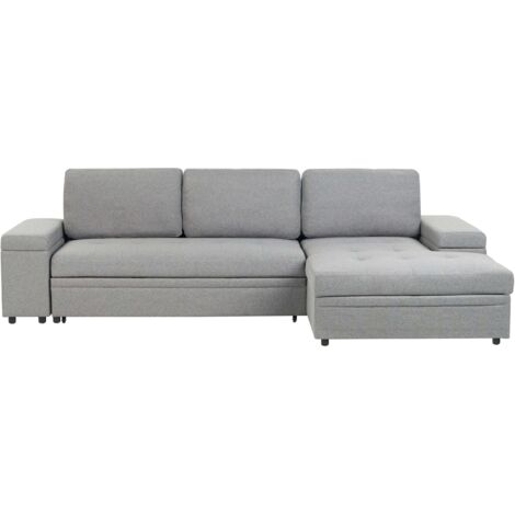 Corner Sofa Bed 3 Seater HRISEY Faux Linen Grey with Storage Left Hand (1/5)