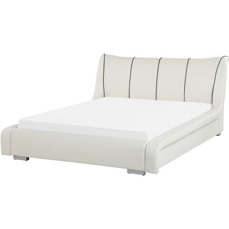 Modern Leather EU Double Size Bed Frame 4ft6 White Slatted Base Nantes