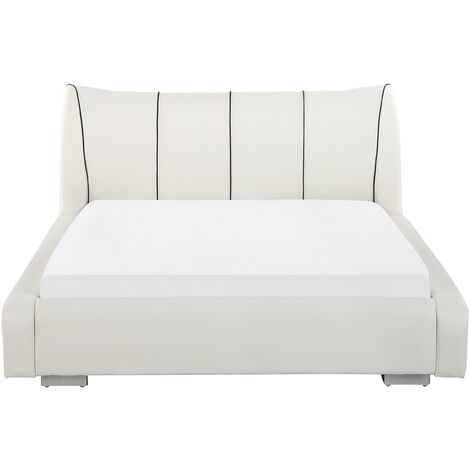 Modern Leather EU Double Size Bed Frame 4ft6 White Slatted Base Nantes
