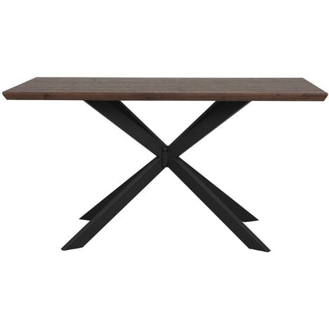 Modern Industrial Dining Room Table Dark Wood MDF Tabletop Metal Legs ...