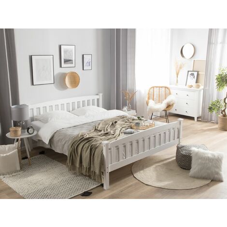 Solid Wood EU Super King Size Bed Frame 6ft Pine Slatted Base White Giverny