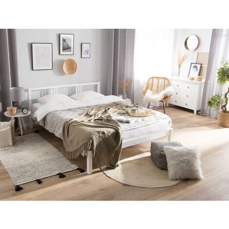 Modern Solid Wood EU King Size Bed Frame 5ft3 Pine Slatted White Vannes