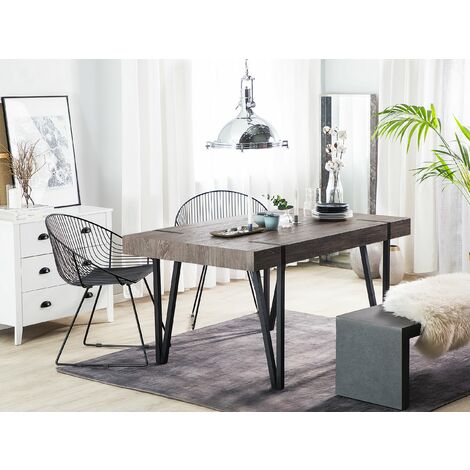 Industrial Dining Table 150 x 90 cm Dark Wood Top Metal Hairpin Legs Adena