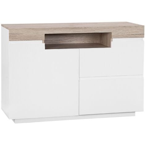 Modern Sideboard White Drawers Shelf Light Wood Top Retro Marlin
