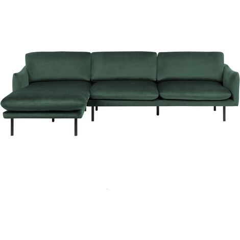 Modern Velvet 4 Seater Corner Sofa Green Fabric Black Legs Vinterbro