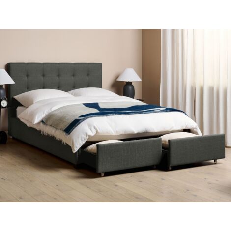 Modern Fabric Bed Frame EU Double Size 4ft6 with Storage Dark Grey La Rochelle