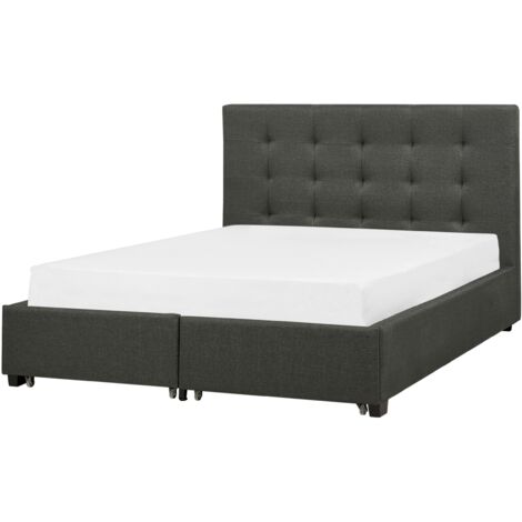Modern Fabric Bed Frame EU Double Size 4ft6 with Storage Dark Grey La Rochelle